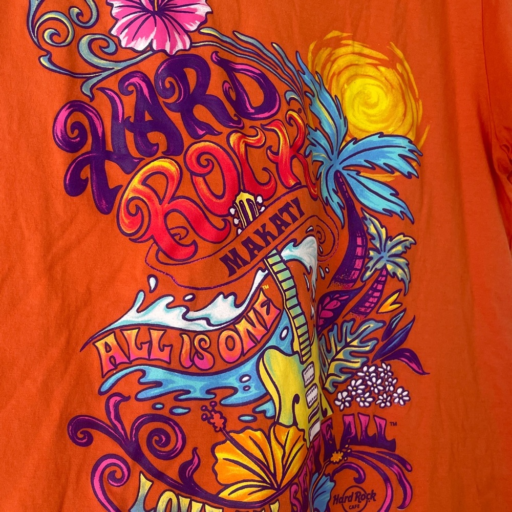 Hard Rock Cafe Makati XL Orange V Neck Tee Shirt - Picture 3 of 5